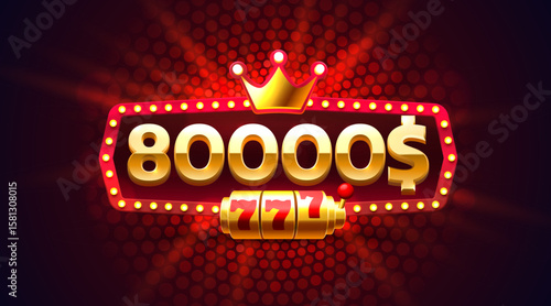 Casino coupon special voucher 80000 dollar, Check banner special offer. Vector illustration