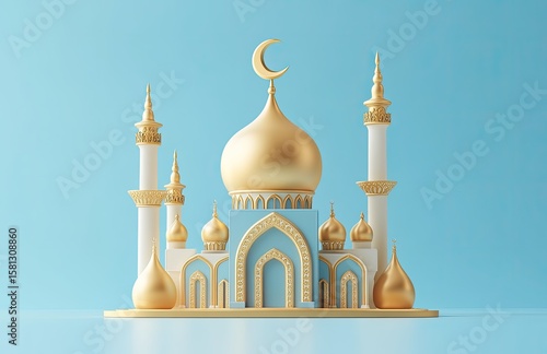 Golden mosque, light blue background