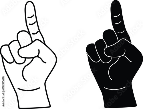 Close Hand with One Finger Open Silhouette Flat and Outline Design
