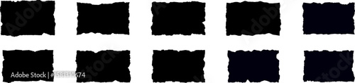Set of silhouettes and textures from torn black paper with uneven edges, for scrapbooking, collages, in retro style.
Vector illustration.