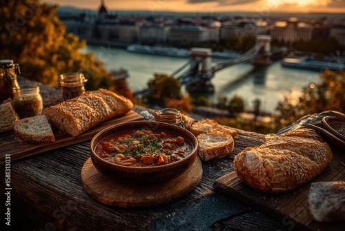 Wallpaper Mural Enjoying goulash and bread with a sunset view of Chain Bridge Torontodigital.ca