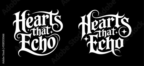 Elegant white "hearts that echo" typography design against a dark black backdrop