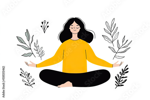 Wallpaper Mural Meditating Woman in Yoga Lotus Position Surrounded by Greenery Torontodigital.ca