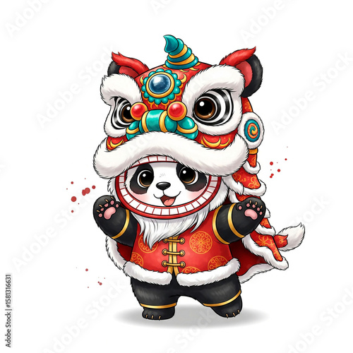 Adorable Panda in Chinese Lion Dance Costume, Perfect for Lunar New Year Decor and Festive Art