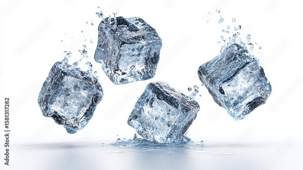 Obraz premium Flying ice cubes isolated on transparent background 