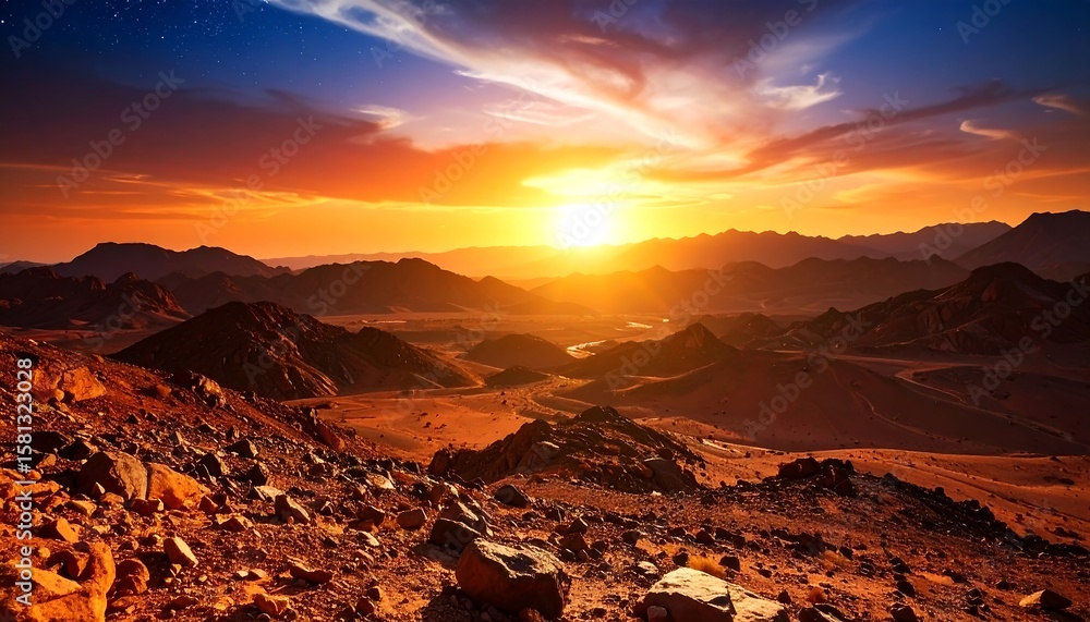 Obraz premium Epic desert sunset over mountains