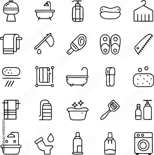 Minimalist Black Line Icons Bathroom Kitchen Laundry Set lineart