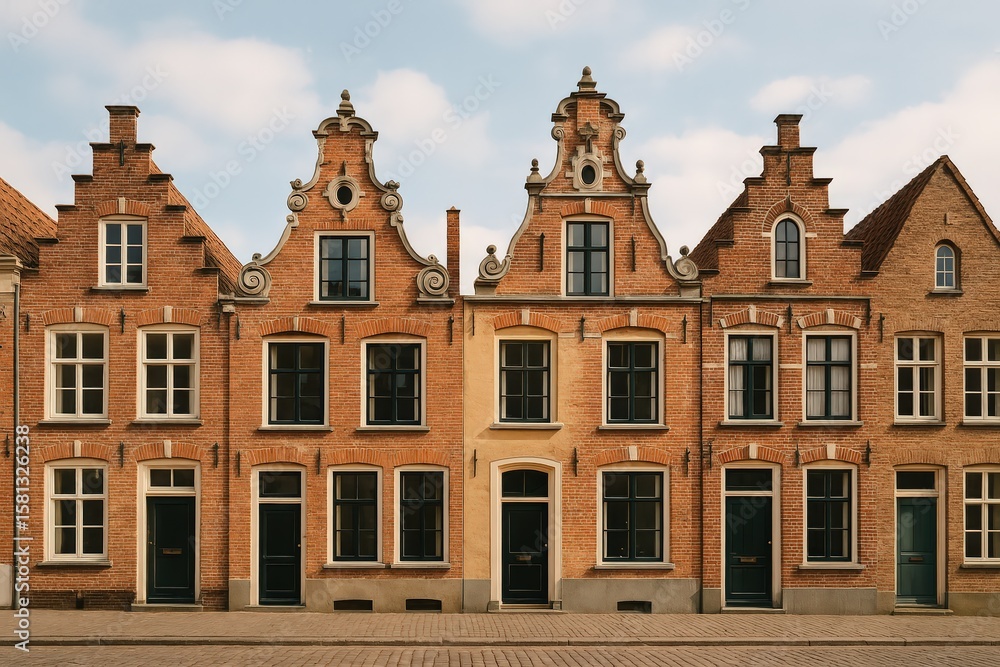Fototapeta premium Traditional European Brick Houses in Urban Street