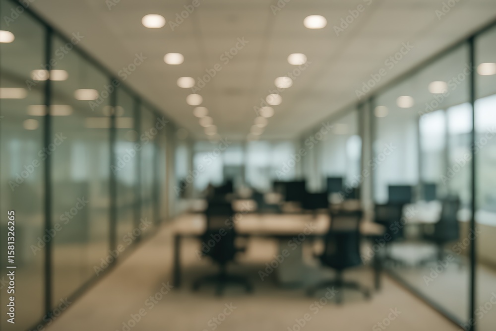 Fototapeta premium Blurred Corporate Office Space With Multiple Desks