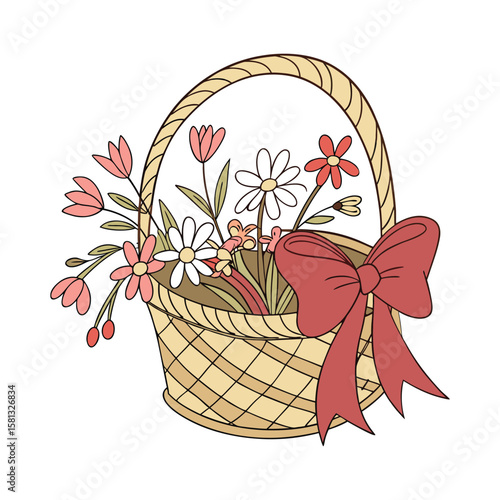 wicker basket with flowers