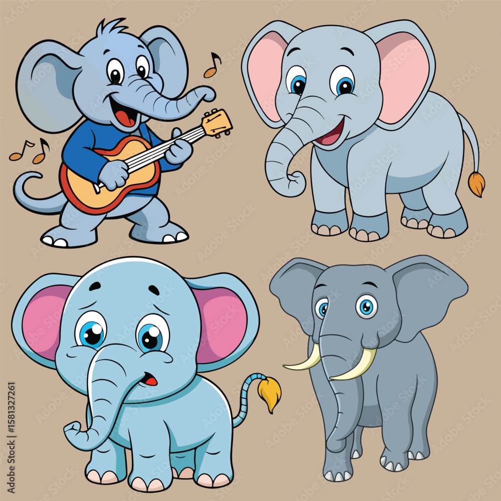 Fototapeta premium Cartoon Animals Pigeon, Chicken, Horse Rider, and Wolf