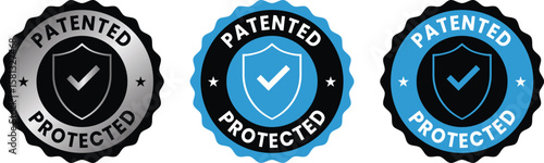 patented and intellectual property icon set,  Patent Applied logo, vector badge, stamp, and label illustrations for innovation protection, legal design, and tech branding use.
