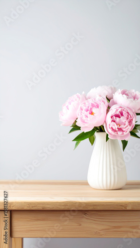 Wallpaper Mural Vase mit Pfingstrosen auf Tisch vor weissem Hintergrund  Torontodigital.ca