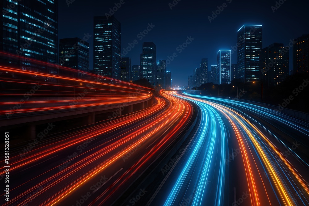 Fototapeta premium Colorful Light Trails on City Highway at Night
