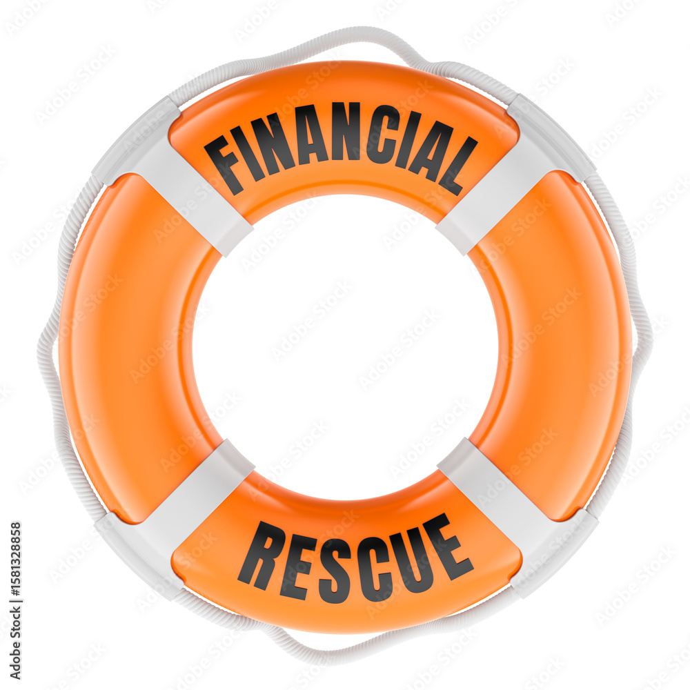 Fototapeta premium Financial Rescue concept on lifebuoy. 3D rendering isolated on transparent background
