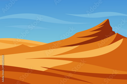 Desert sands stretch under a hot sky, with a lone camel traversing the Saharan dunes towards distant palm trees
