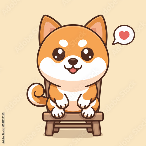 Cute shiba inu puppy dog sitting on chair cartoon illustration vector graphic