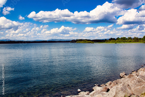Springtime View from the Rocky Shore of the Island Park Reservoir on the Henrys Fork of the Snake River in Eastern Idaho.