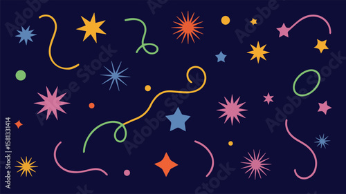 Vector stars and swirls festive background vector illustration for party and celebration