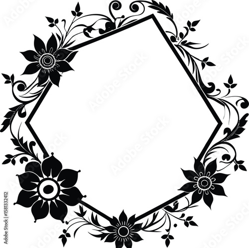 Angular Corner Frame With Floral Edges Silhouette