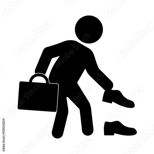 出勤準備で靴を履こうとするビジネスマンのピクトグラム