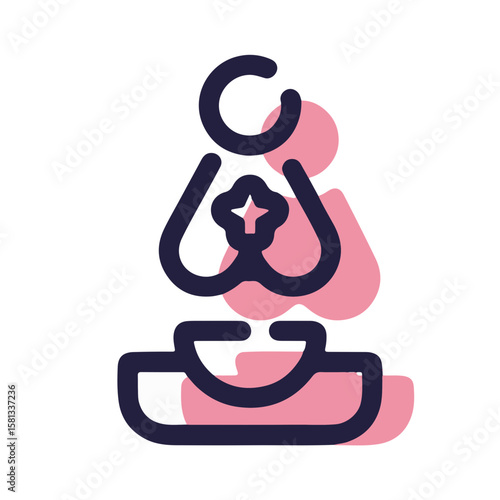 Devotee offering prayers with flowers in minimalistic vector art style, pastel garnet background, spiritual and mindfulness concept.