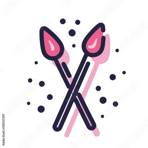 Minimalistic vector illustration of dandiya sticks with glitter, pastel garnet color accents, on a white background, concept of festive celebration and cultural dance