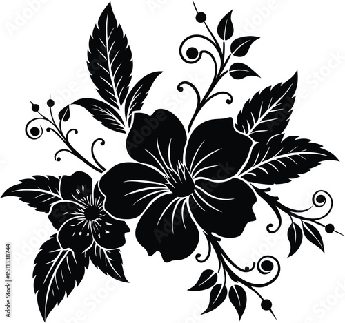 Bottom Curl Ornament With Hibiscus And Buds