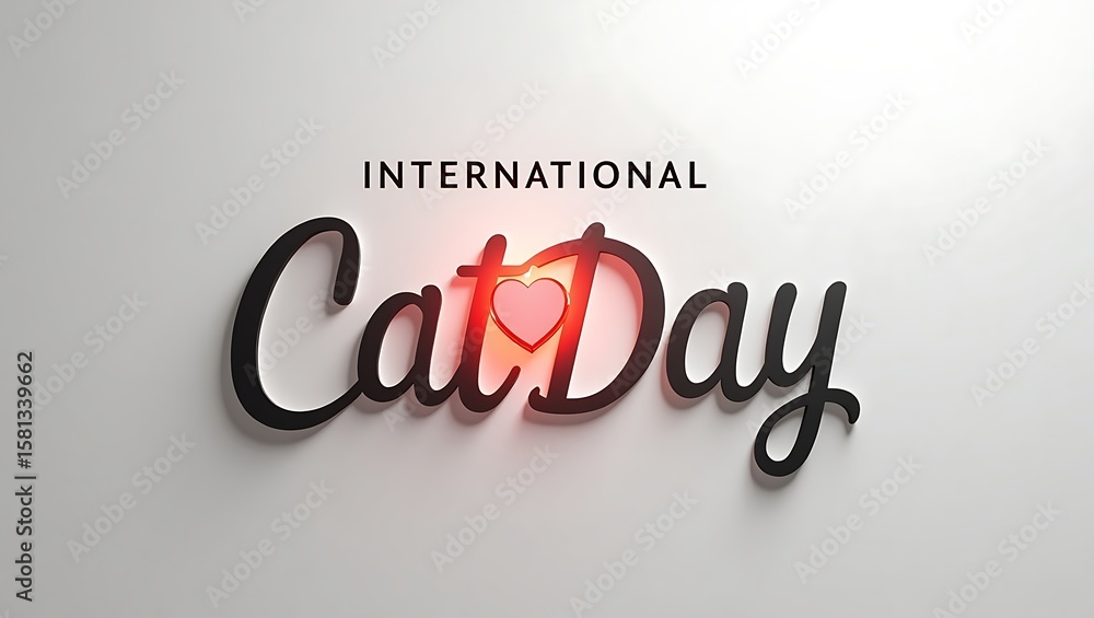 Naklejka premium International cat day celebration with a glowing heart symbol