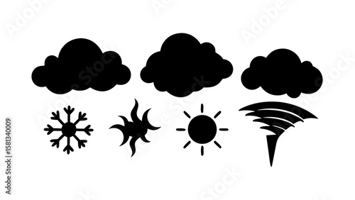 Weather Silhouette Icons PNG – Transparent Sun, Rain, Cloud, Snow, Wind Symbols