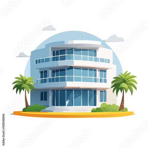 tropical hotel with palm trees