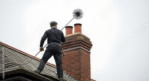 Traditional Chimney Sweep on Old Brick House

