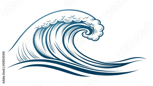 Wallpaper Mural Illustration of a stylized blue wave with curling crests and parallel lines suggesting motion on white background Torontodigital.ca