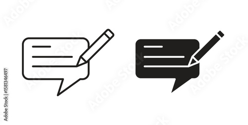 Write comment icon. Vector illustration, flat and stroke
