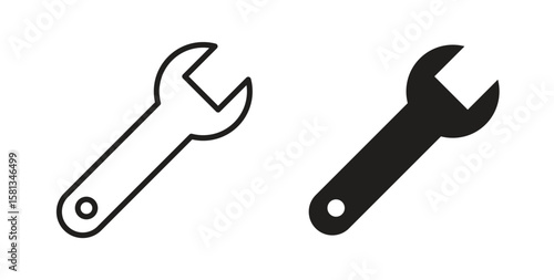 Wrench icon. Vector illustration, flat and stroke