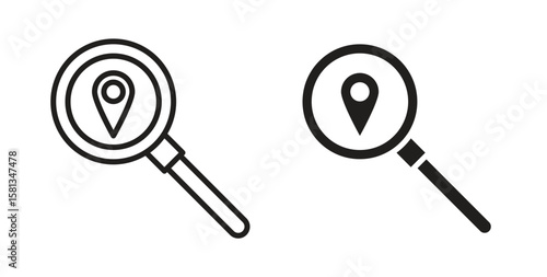 Search Location icon. Vector illustration, flat and stroke