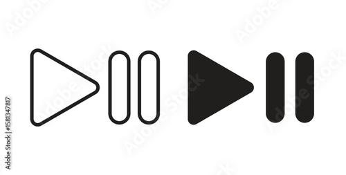 Play pause icon. Vector illustration, flat and stroke