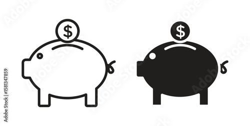 Piggy bank icon. Vector illustration, flat and stroke
