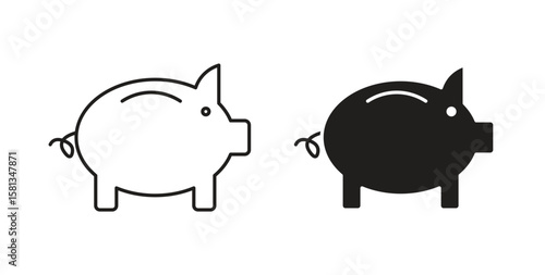 Piggy bank icon. Vector illustration, flat and stroke