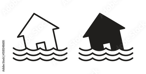 House flood icon. Vector illustration, flat and stroke