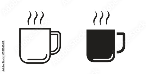 Hot coffee Mug icon. Vector illustration, flat and stroke