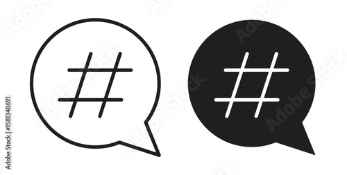 Hashtag icon. Vector illustration, flat and stroke
