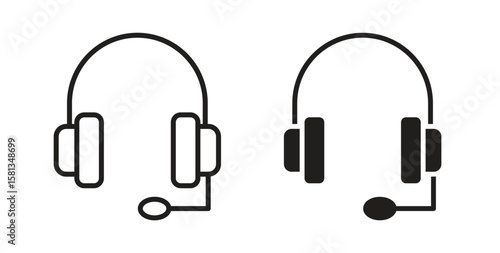 Headset icon. Vector illustration, flat and stroke