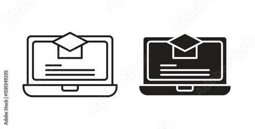 E learning icon. Vector illustration, flat and stroke