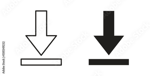 Download icon. Vector illustration, flat and stroke