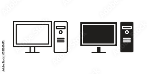 Computer icon. Vector illustration, flat and stroke