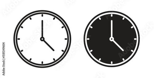 Clock-five icon. Vector illustration, flat and stroke