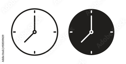 Clock icon. Vector illustration, flat and stroke