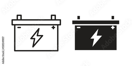 Car battery icon. Vector illustration, flat and stroke