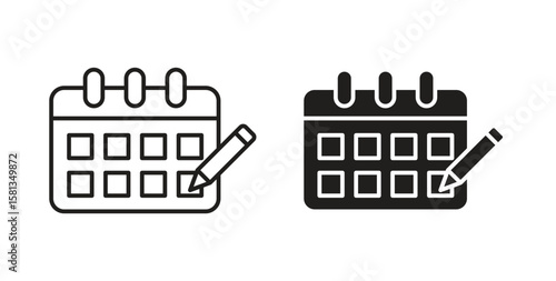 Calendar pen icon. Vector illustration, flat and stroke